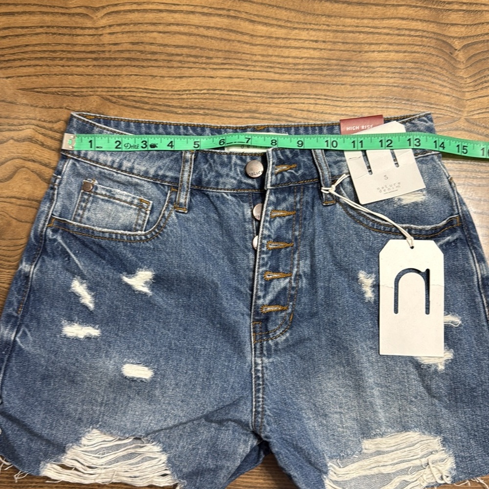 Nature Denim High Rise‎ Distressed Button Fly Denim Shorts Size S - Picture 6 of 7